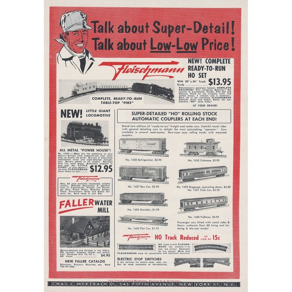 Fleischmann Model Railroad Catalog Vintage Print Ad 1954 Original New York NY u